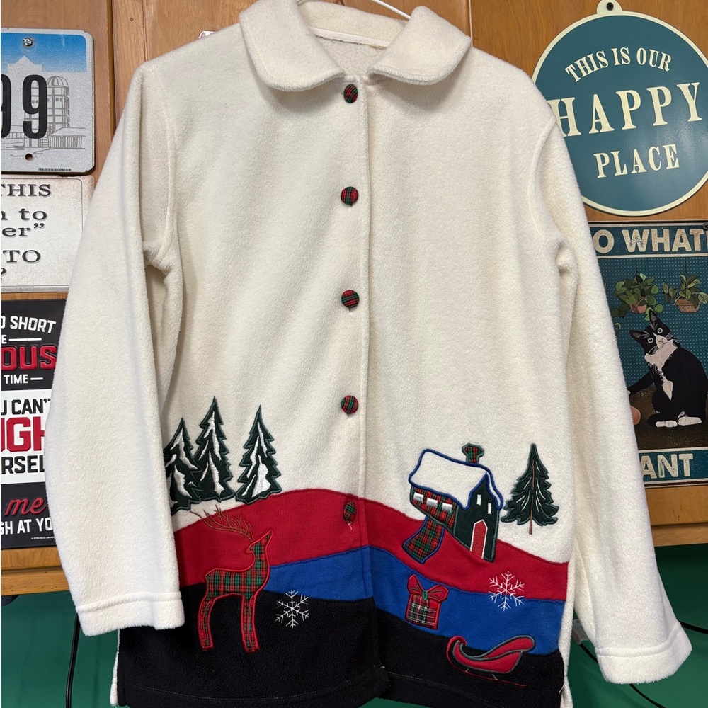 Studio Works Festive Cream Cardigan with Winter Motif
